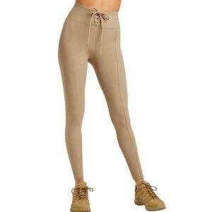 Year Of Ours Ribbed Lace Up Football Leggings Workout Pants Beige Small Caribou